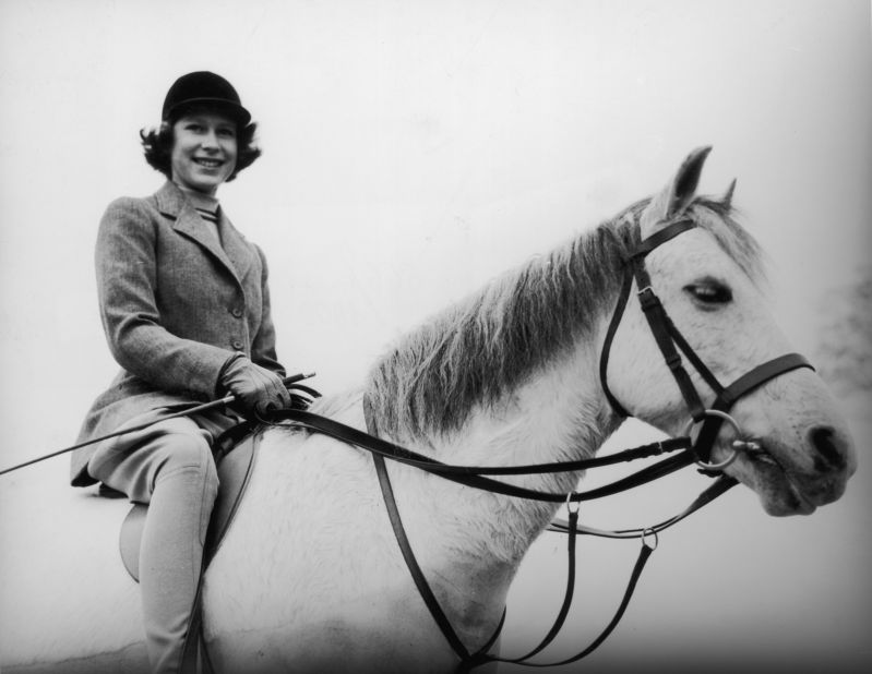 Elizabeth rides a horse in Windsor, England, in 1940. Her love of horses has been well documented.