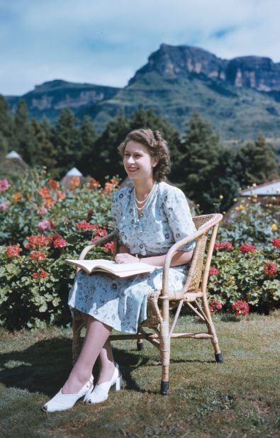 With the Drakensberg Mountains behind her, Princess Elizabeth sits in South Africa's Natal National Park on April 21, 1947. It was her 21st birthday.