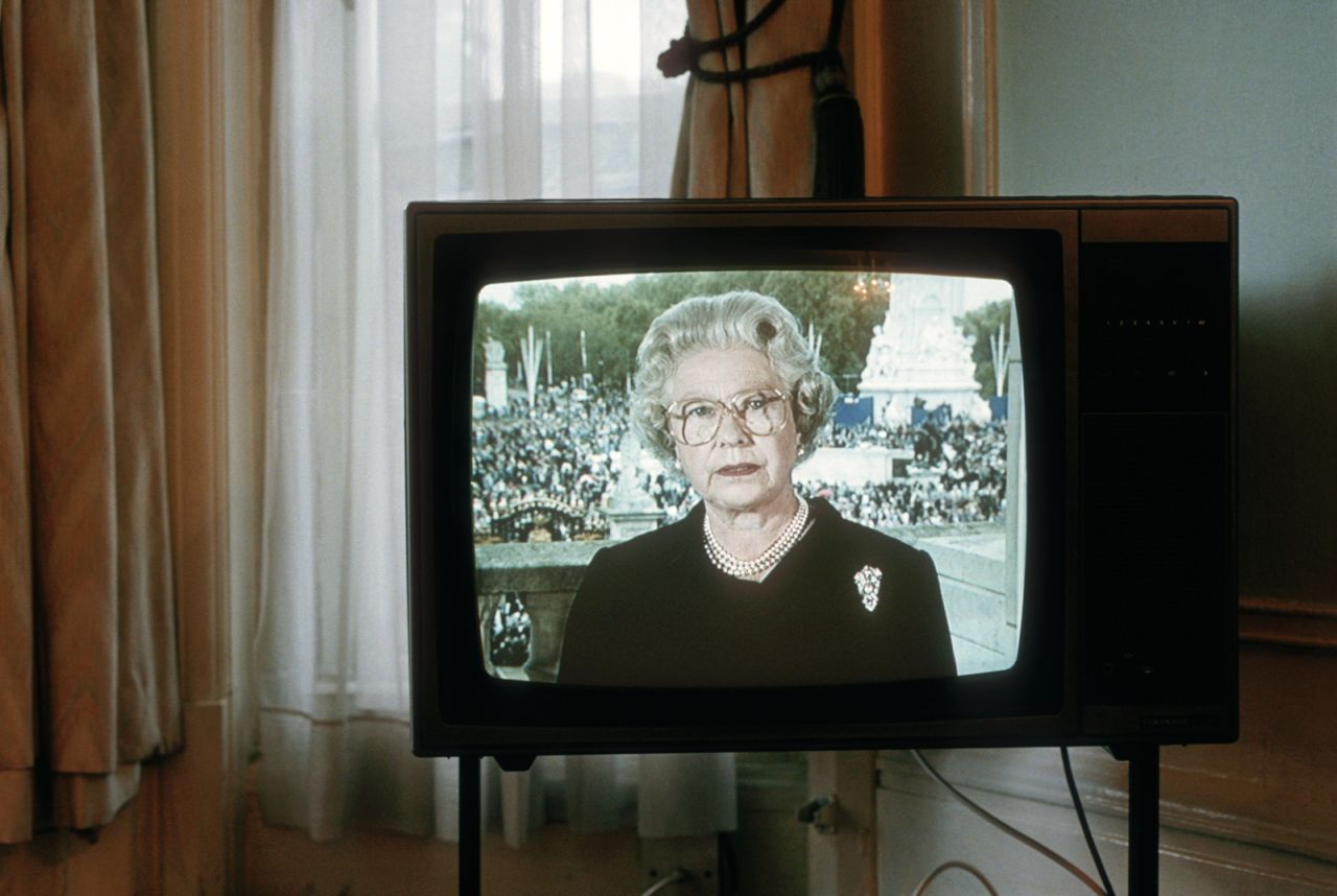 The Queen addresses the nation on the night before Princess Diana's funeral in 1997.