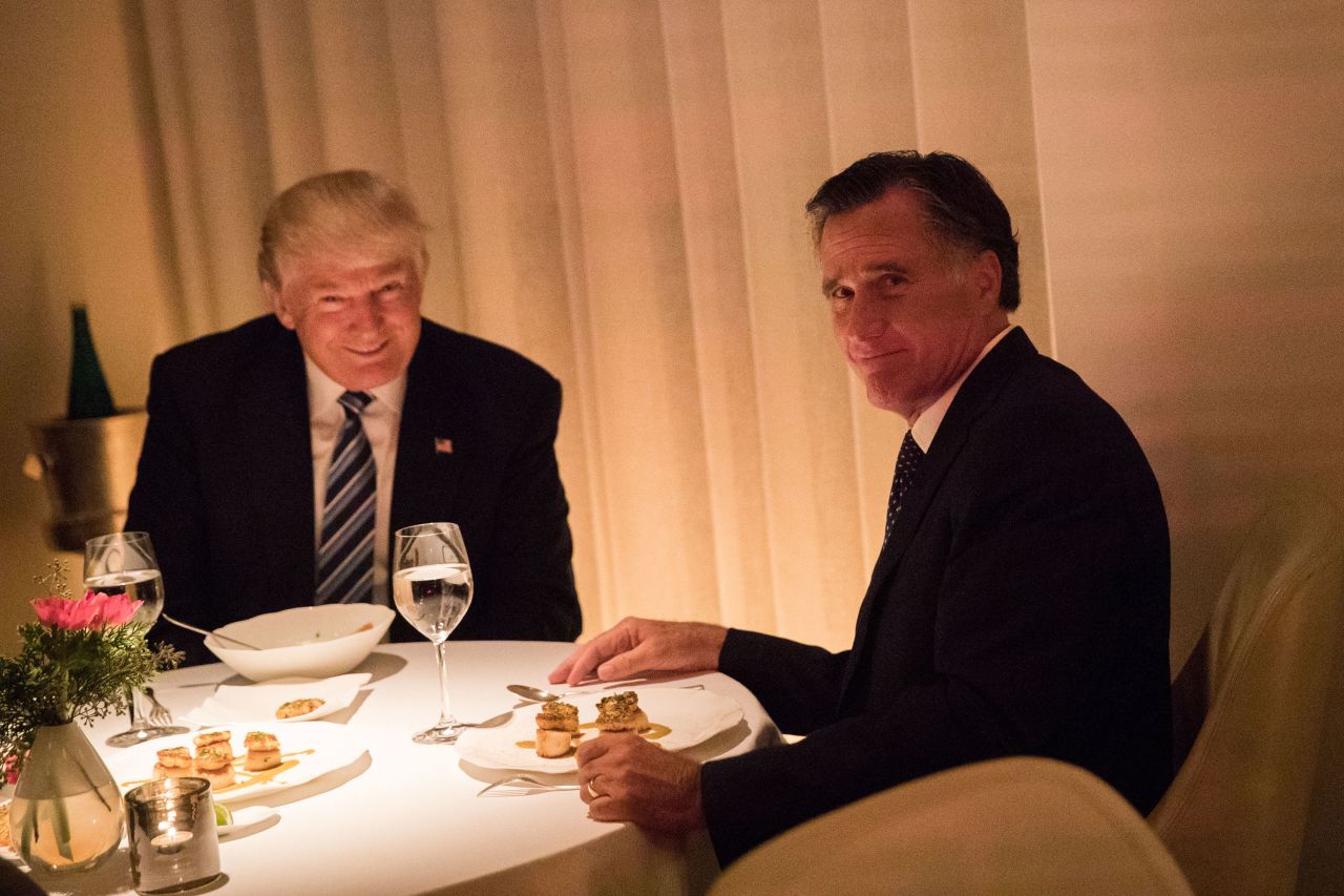 Trump <a href="http://www.cnn.com/2016/11/29/politics/donald-trump-mitt-romney-jean-georges/" target="_blank">shares a meal in New York</a> with Mitt Romney in November 2016. Trump and his transition team were in the process of filling high-level positions for the new administration, and Romney was reportedly in the running for secretary of state. That job ended up going to Rex Tillerson.