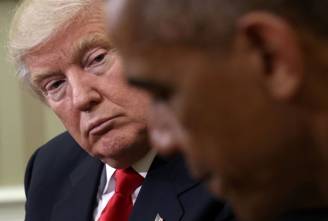 Two days after winning the election, Trump meets with President Barack Obama at the White House. Three days after mocking Trump as unfit to control the codes needed to launch nuclear weapons, Obama told his successor that he wanted him to succeed and would do everything he could to ensure a smooth transition. "As I said last night, my No. 1 priority in the next two months is to try to facilitate a transition that ensures our president-elect is successful," <a href="index.php?page=&url=http%3A%2F%2Fwww.cnn.com%2F2016%2F11%2F10%2Fpolitics%2Fdonald-trump-obama-paul-ryan-washington%2Findex.html" target="_blank">Obama said.</a>
