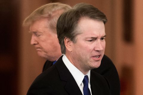 Trump announced in July 2018 that Brett Kavanaugh, foreground, was his choice to replace Supreme Court Justice Anthony Kennedy, who retired at the end of the month. Kavanaugh, who once clerked for Kennedy, <a href="https://www.cnn.com/2018/10/06/politics/kavanaugh-final-confirmation-vote/index.html" target="_blank">was confirmed</a> in October 2018.