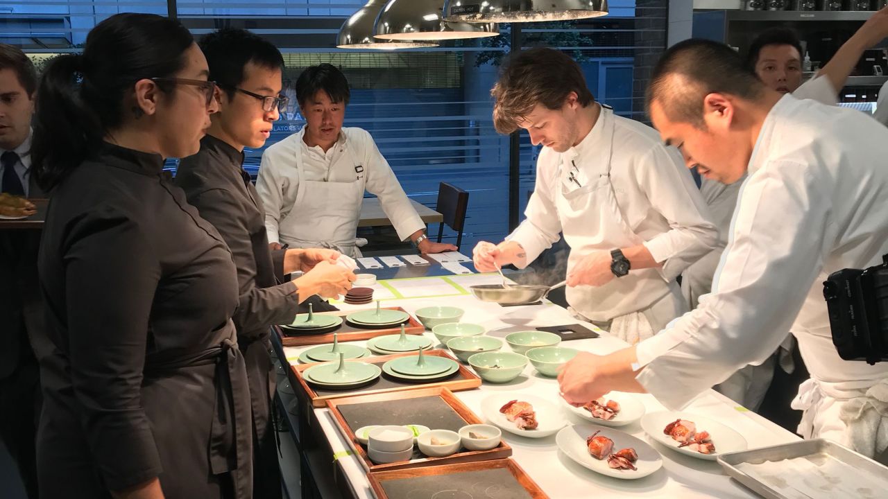 <strong>A three-star experience:</strong> Benu, a three-star Michelin restaurant owned by chef Corey Lee (center rear), is one of Leong's favorite restaurants. 