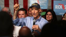 HIALEAH, FL - APRIL 10:  Florida Governor Rick Scott addresses supporters as he holds a Senate campaign rally at the Interstate Beverage Corp. on April 10, 2018 in Hialeah, Florida. Scott is facing off against the incumbent Democrat Sen. Bill Nelson (D-FL) for the Florida seat.  (Photo by Joe Raedle/Getty Images)