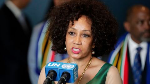 South African Minister for International Relations and Cooperation Lindiwe Sisulu at the UN Headquarters in New York on June 8. 