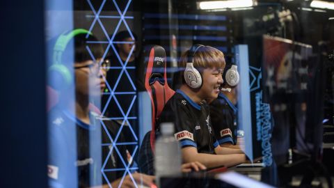 Members of professional eSports team 'Afreeca Freaks' prepare to compete in a 2018 'League of Legends' competition in Seoul.