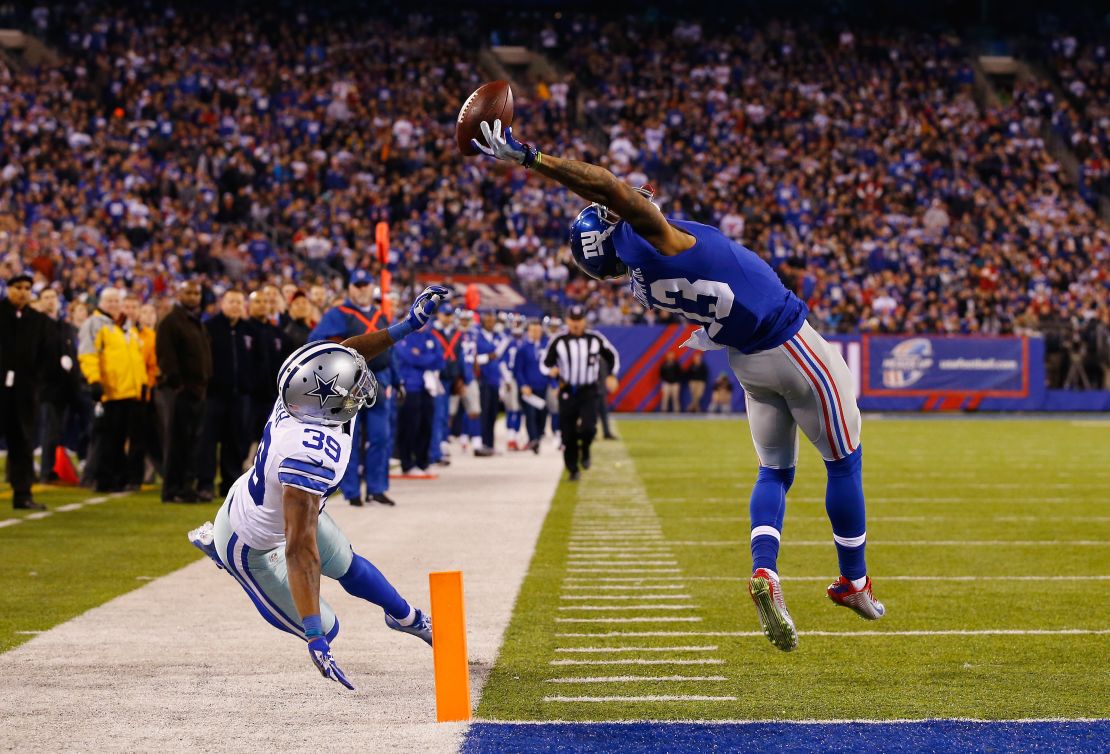 Beckham turned heads with this touchdown in the second quarter against the Dallas Cowboys at MetLife Stadium on November 23, 2014.