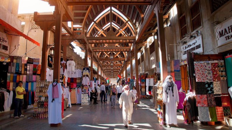 <strong>Bur Dubai Souk:</strong> Situated on Dubai Creek opposite Deira (also home to a number of souks), this is among the oldest in the city. It's been refurbished in recent years, and shoppers will find a bevvy of textiles including dishdashas and pashminas. 