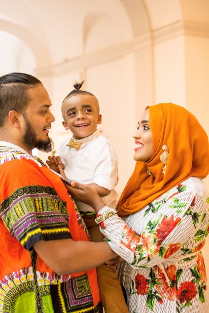 New York education consultant Faria with her partner and son Iman, who was born with a rare genetic condition called Nicolaides-Baraitser syndrome.