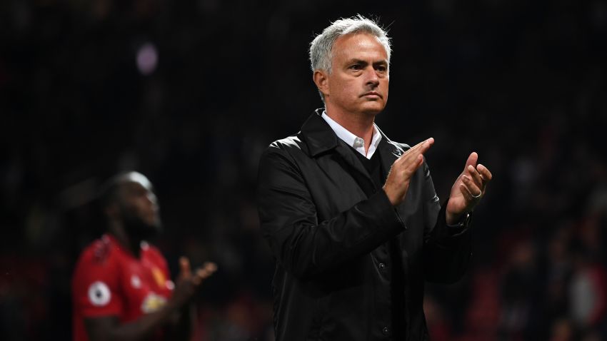 MANCHESTER, ENGLAND - AUGUST 27:  Jose Mourinho, Manager of Manchester United applauds fans after the Premier League match between Manchester United and Tottenham Hotspur at Old Trafford on August 27, 2018 in Manchester, United Kingdom.  (Photo by Michael Regan/Getty Images)