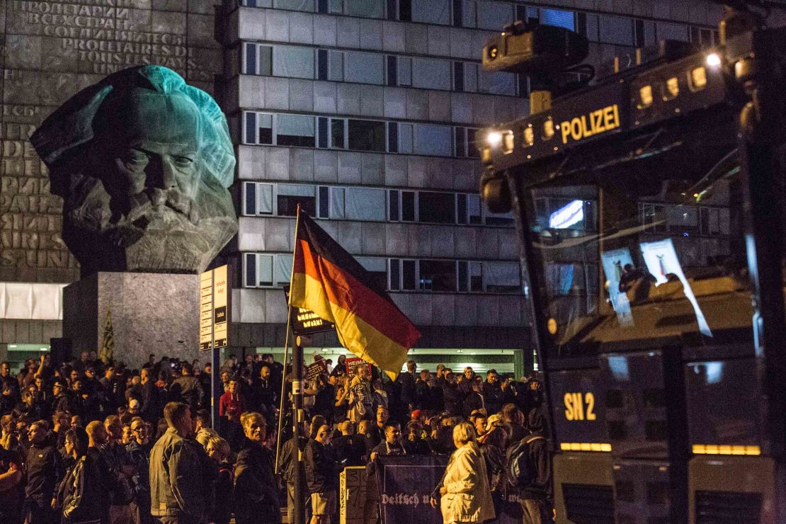 Neo-Nazis and leftist protesters take to the streets of Chemnitz on Monday after a man's stabbing.