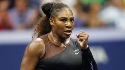 NEW YORK, NY - AUGUST 27:  Serena Williams of the United States celebrates the point during her women's singles first round match against Magda Linette of Poland on Day One of the 2018 US Open at the USTA Billie Jean King National Tennis Center on August 27, 2018 in the Flushing neighborhood of the Queens borough of New York City.  (Photo by Julian Finney/Getty Images)