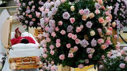 Aretha Franklin lies in her casket at Charles H. Wright Museum of African American History during a public visitation in Detroit, Tuesday, Aug. 28, 2018. Franklin died Aug. 16, 2018, of pancreatic cancer at the age of 76. (AP Photo/Paul Sancya, Pool)