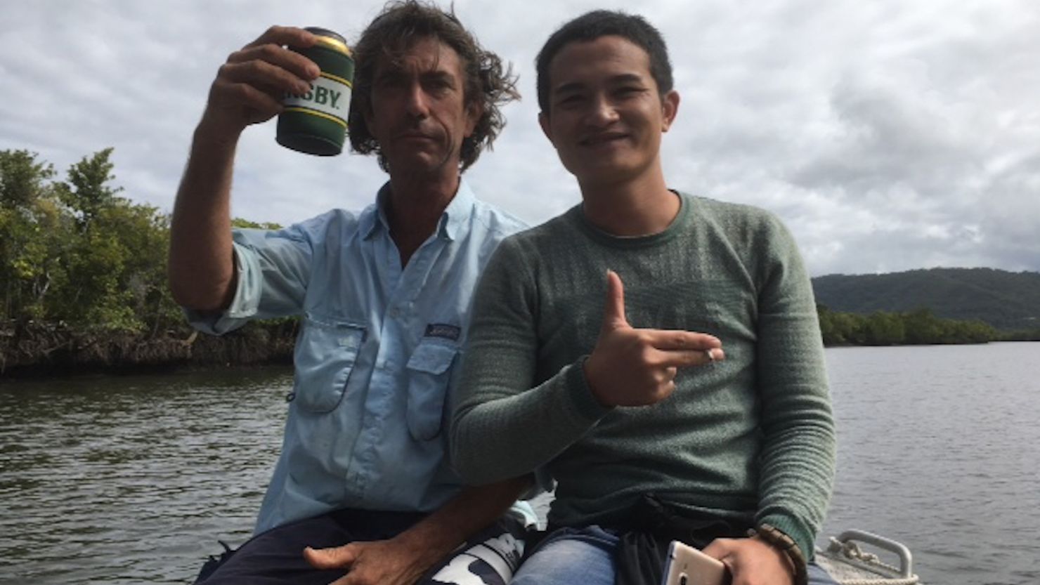 Local fisherman Barry Preston, with one of the two men he and Justin Ward picked up on their crabbing trip.