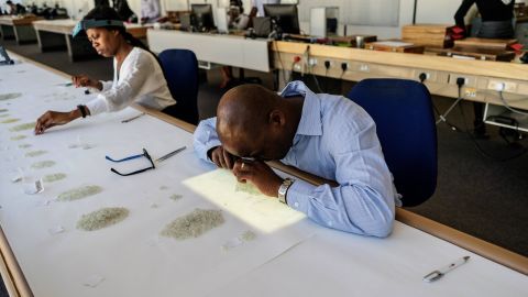 Employees grade and store rough diamonds at the Namibian Diamonds Trading Company in Windhoek, Namibia. 