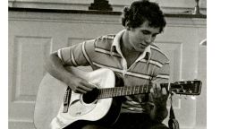 Mike Pence plays guitar inside Brown Memorial Chapel at Hanover College. 