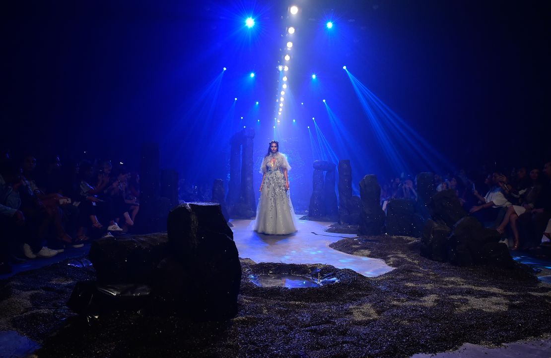  A model walks the runway during the Amato show at Fashion Forward October 2017 held at the Dubai Design District. In recent years the emirate has positioned itself as a fashion hub.