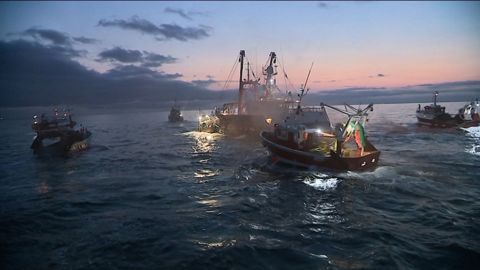British and French fishing vessels clash in the English Channel on Tuesday.