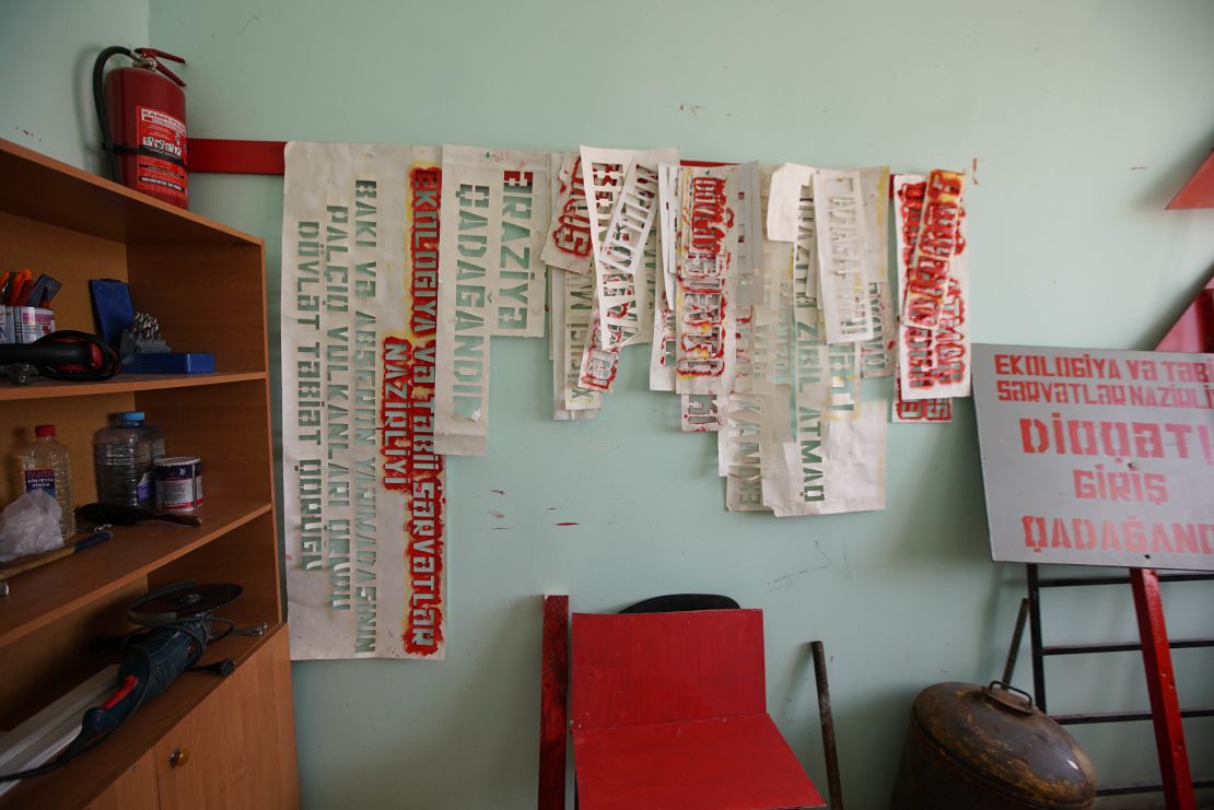 Pashayev and his team hand-make signs to warn off trespassers on the reserve. 