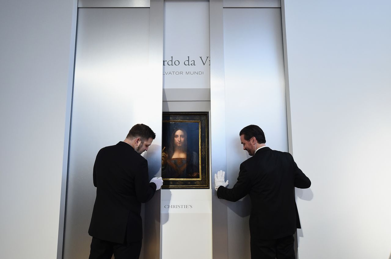 Christie's unveil Leonardo da Vinci's "Salvator Mundi" at Christie's New York on October 10, 2017 in New York City.
