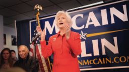 Roberta McCain, mother of then-Republican presidential candidate Senator John McCain talks to volunteers during a rally.