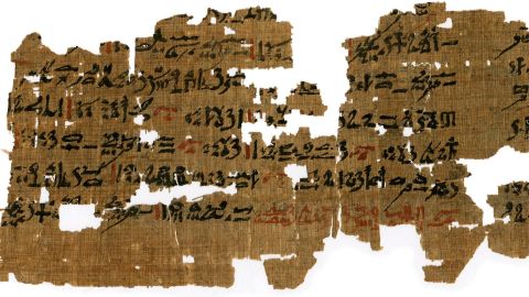 This papyrus, from c. 1500-1400 BC, is inscribed with remedies for eye diseases