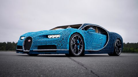 The Lego model is equipped with real Bugatti Chiron wheels.