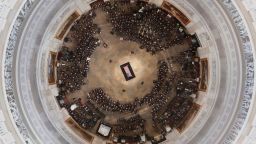 The casket of US Senator John McCain lies in state at the US Capitol Rotunda in Washington, DC, on August 31, 2018. (Photo by Morry Gash / POOL / AFP)        (Photo credit should read MORRY GASH/AFP/Getty Images)
