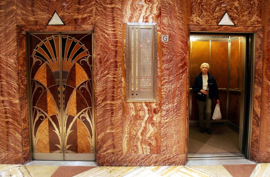 Ornate elevators in the Chrysler Building seen at the 75th Anniversary celebrations of the building in 2005 in New York City.