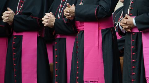 Catholic bishops pray in St. Peter's Square at the Vatican.