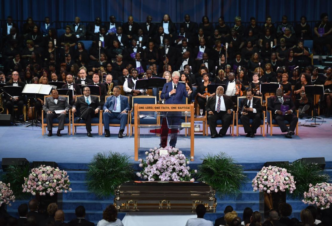 Ex-President Bill Clinton professes his admiration for Franklin at Friday's service in Detroit.