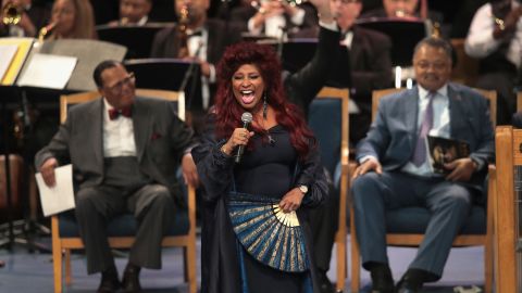 Singer Chaka Khan performs at the funeral for Aretha Franklin.