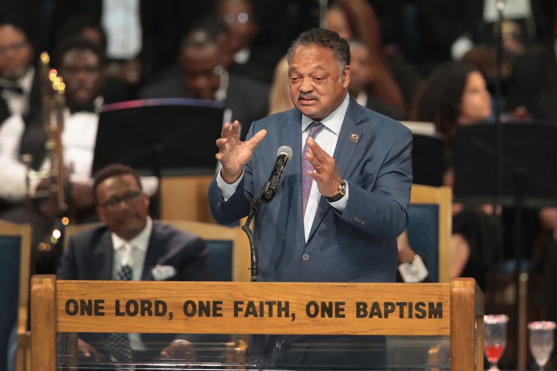 Rev. Jesse Jackson speaks at the funeral for Aretha Franklin.