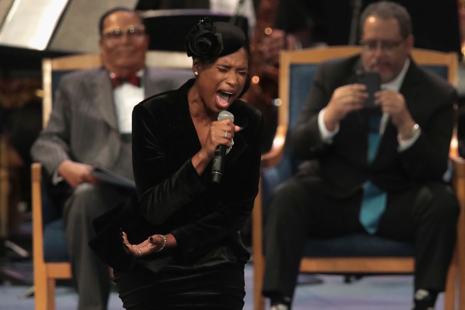 Jennifer Hudson sings "Amazing Grace" at Franklin's funeral on Friday.