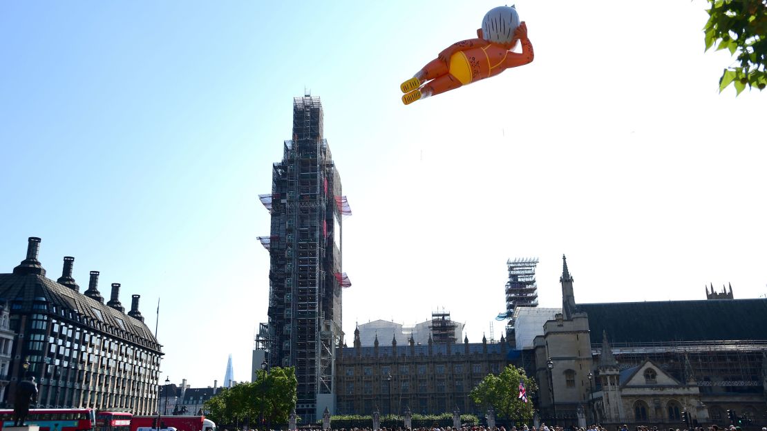 The inflated blimp of London's mayor in a yellow bikini is a protest for free speech, an organizer says.