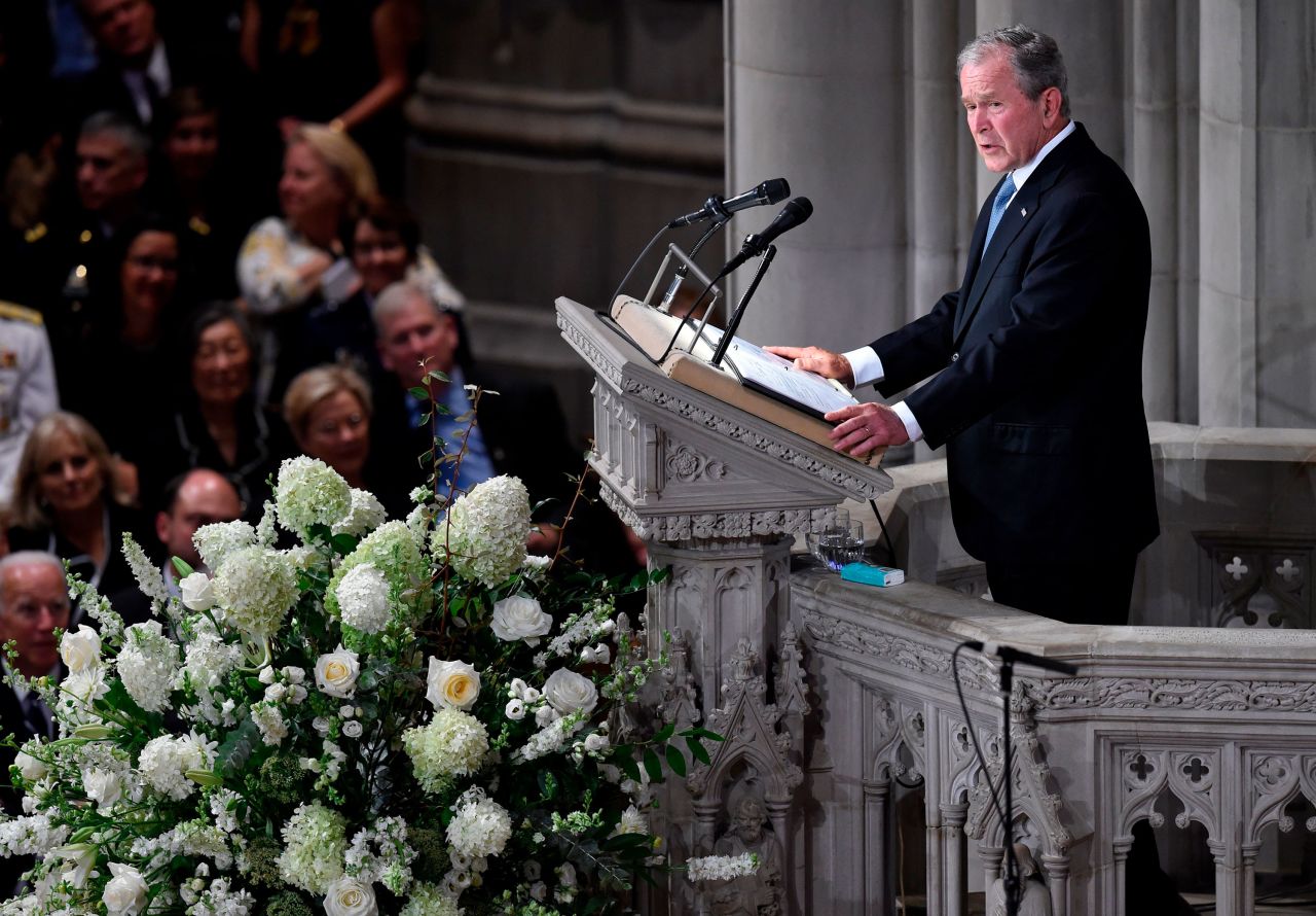 Former President George W. Bush <a href="https://www.cnn.com/2018/09/01/politics/george-bush-eulogy-john-mccain-funeral/index.html" target="_blank">spoke about his relationship with McCain</a> and how their rivalry melted away over time. Bush defeated McCain to become the GOP's presidential nominee in 2000. "Back in the day, he could frustrate me. And I know he'd say the same thing about me. But he also made me better," Bush said.