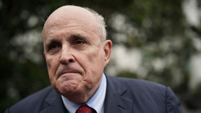 WASHINGTON, DC - MAY 30:  Rudy Giuliani, former New York City mayor and current lawyer for U.S. President Donald Trump, speaks to members of the media during a White House Sports and Fitness Day at the South Lawn of the White House May 30, 2018 in Washington, DC. President Trump hosted the event to encourage children to participate in sports and make youth sports more accessible to economically disadvantaged students.  (Photo by Alex Wong/Getty Images)