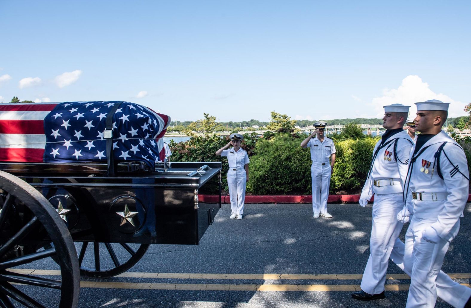 Sailors follow McCain's casket along the procession route at the US Naval Academy. McCain graduated from the academy in 1958 and served in the Navy until 1981.