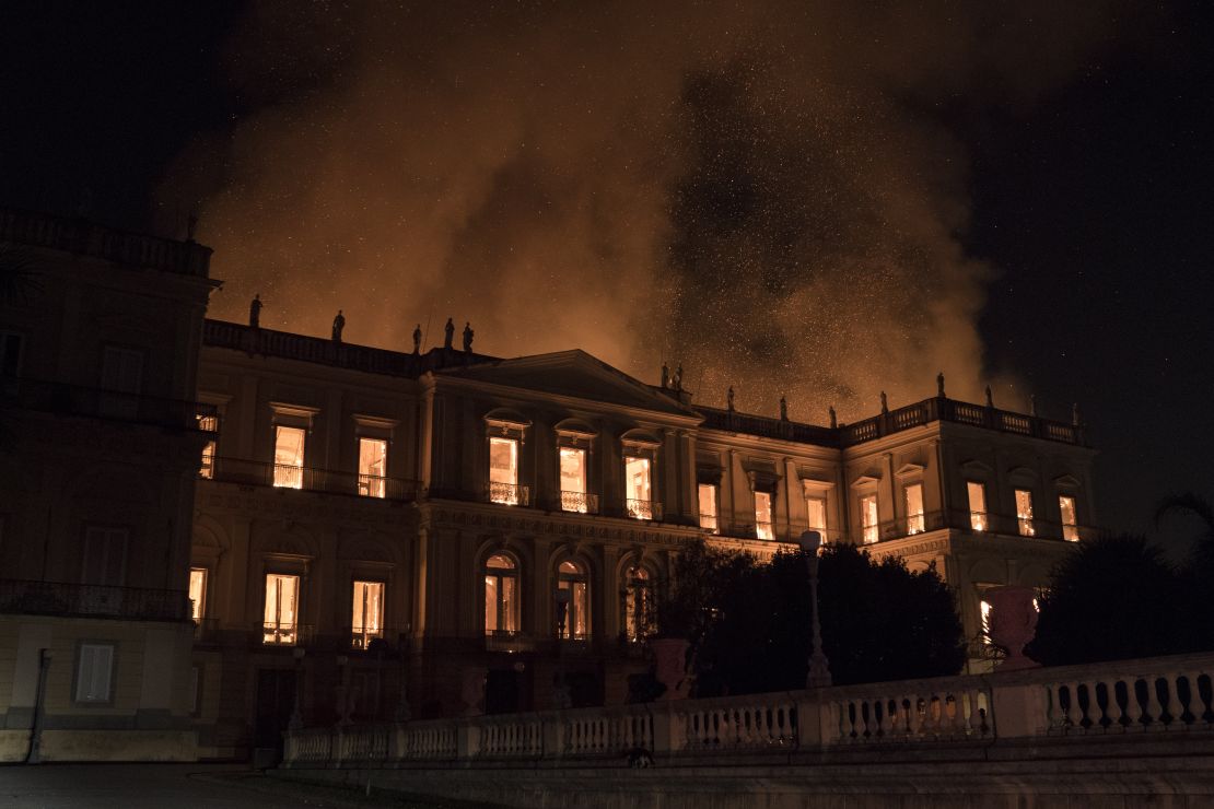 Flames engulf the 200-year-old National Museum of Brazil in Rio de Janeiro.