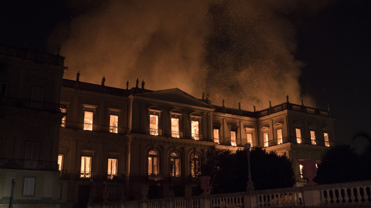 Flames engulf the 200-year-old National Museum of Brazil in Rio de Janeiro on Sunday.