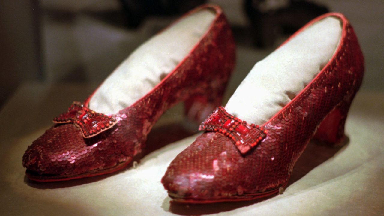 One of several pairs of ruby slippers worn by Judy Garland in the 1939 film "The Wizard of Oz" on display during the "America's Smithsonian" traveling exhibition in Kansas City, Missouri. 