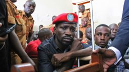 Ugandan singer-turned-politician Robert Kyagulanyi, better known as Bobi Wine, appears at the High Court in Gulu, northern Uganda, on August 27, 2018. 