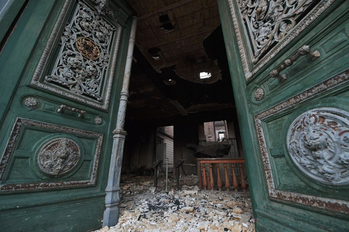 A view of the entrance of the musuem after the blaze.