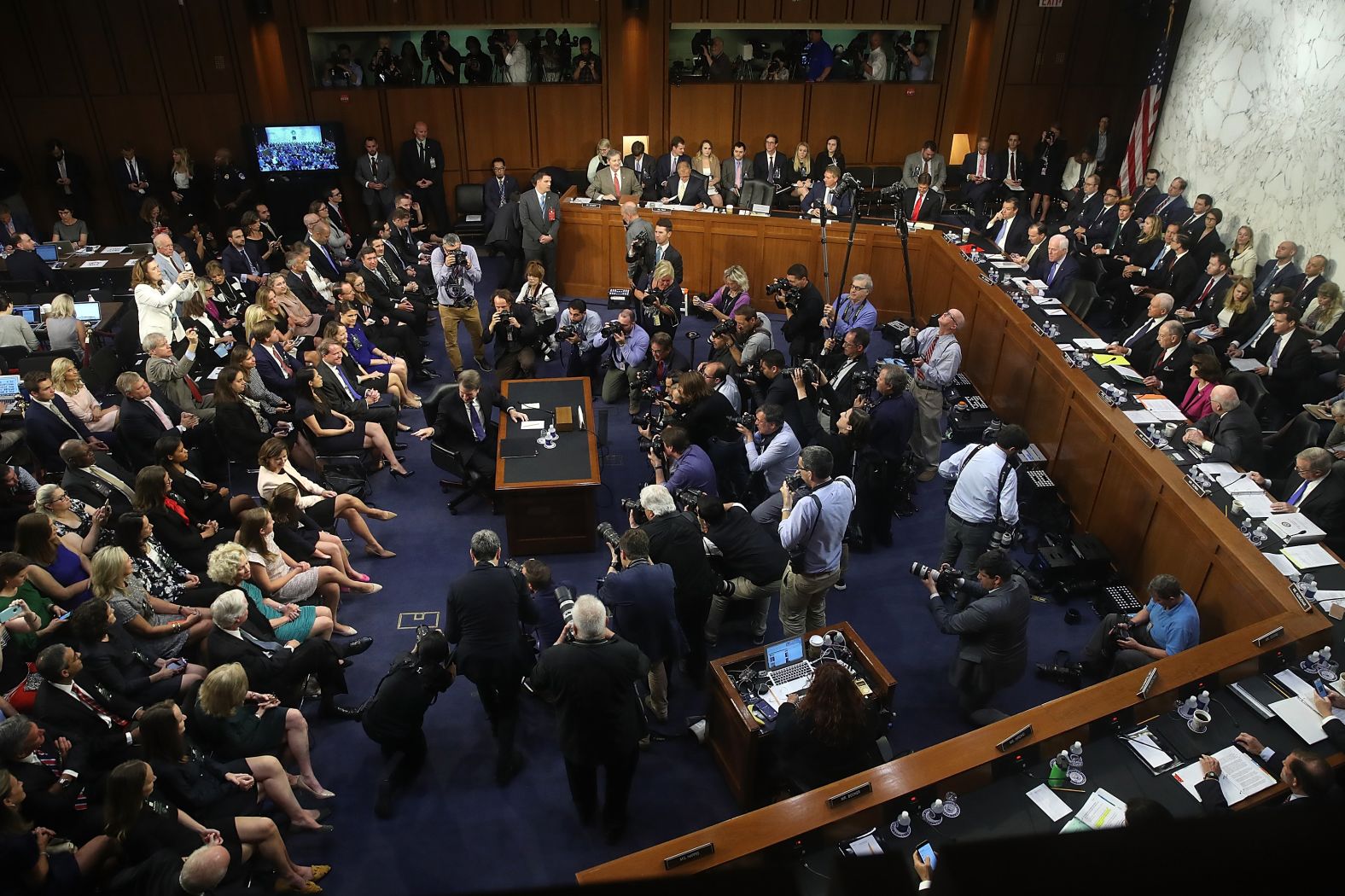 Kavanaugh acknowledges his family in the front row Tuesday.