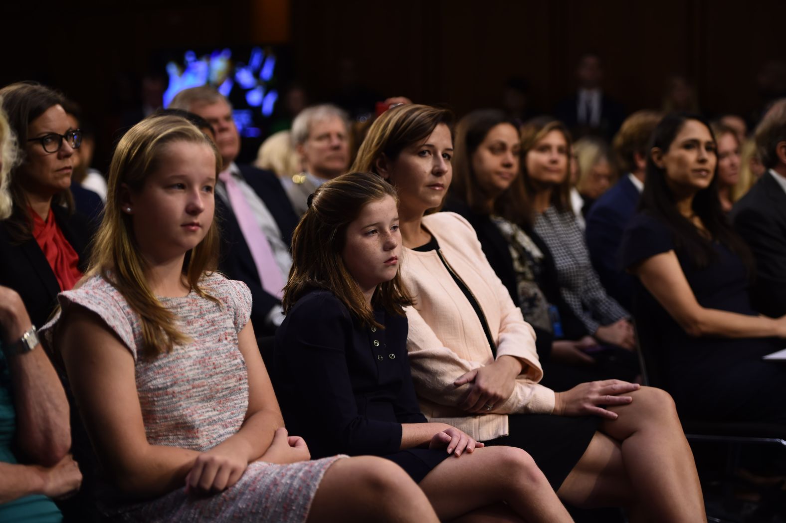 Kavanaugh's wife, Ashley, attends the start of Tuesday's hearing along with their daughters Elizabeth and Margaret.
