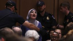 WASHINGTON, DC - SEPTEMBER 04:  Protesters disrupt the start of the Supreme Court nominee Judge Brett Kavanaugh's confirmation hearing before the Senate Judiciary Committee in the Hart Senate Office Building on Capitol Hill September 4, 2018 in Washington, DC. 