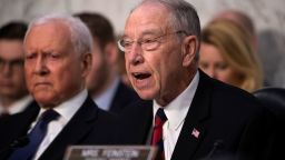 Senate Judiciary Committee Chairman Chuck Grassley, R-Iowa, joined at left by Sen. Orrin Hatch, R-Utah, speaks during the confirmation hearing of President Donald Trump's Supreme Court nominee, Brett Kavanaugh, on Capitol Hill in Washington, Tuesday, Sept. 4, 2018. (AP Photo/J. Scott Applewhite)