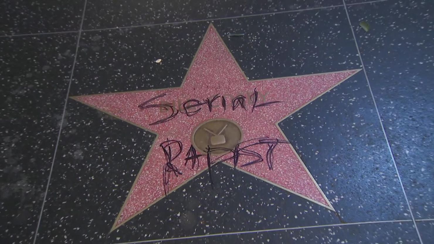 Someone defaced Bill Cosby's star in Hollywood on Monday night.