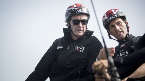 Jim Ratcliffe (left) sails with Ben Ainslie (right) during Cowes Week.