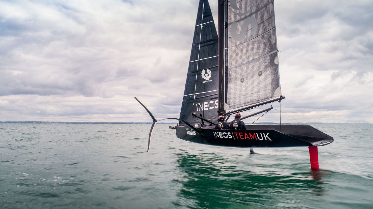 Ainslie says early trials in the T5 test boat have been "fun" and "full on" and says there has been "a lot of swimming" as he and his team get to grips with its unique foiling properties.
